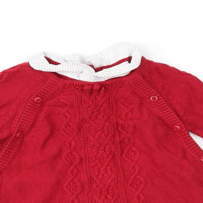 Shabby Chic Girls Red Polka Dot Knit Jumper Dress  Size 3-6 Months  - Cable Knit