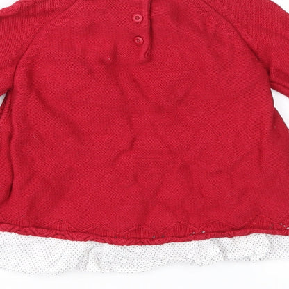 Shabby Chic Girls Red Polka Dot Knit Jumper Dress  Size 3-6 Months  - Cable Knit