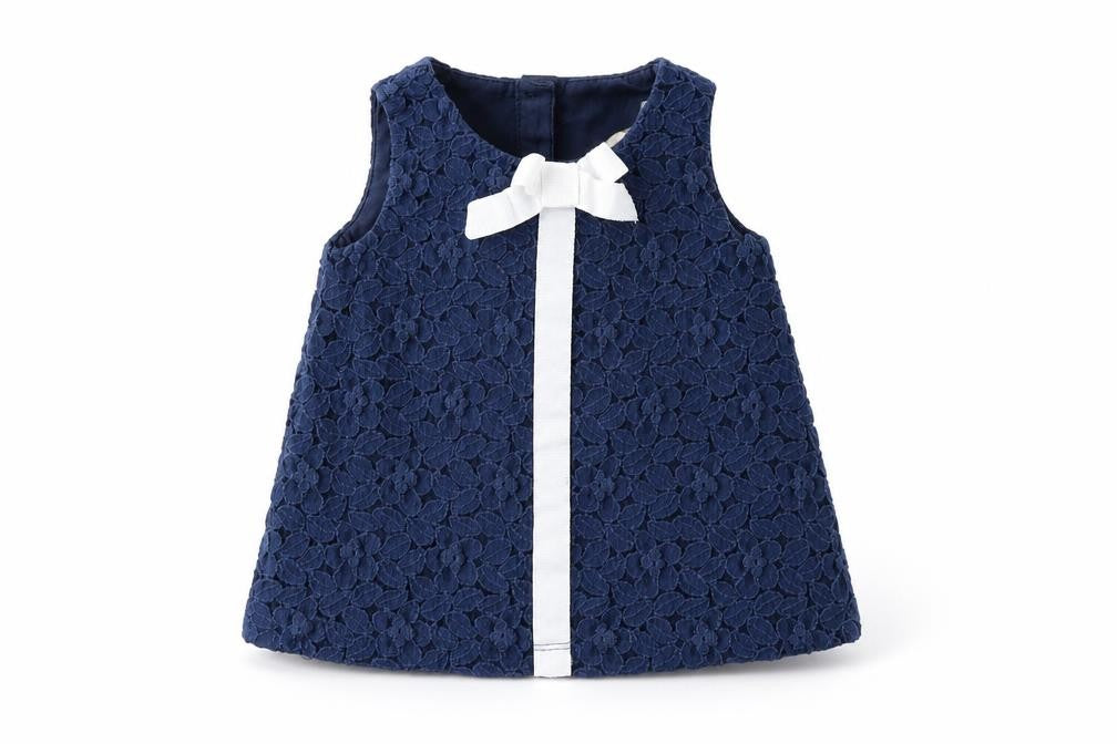 Front view of Next girls’ blue lace fit & flare, size 3-6, months