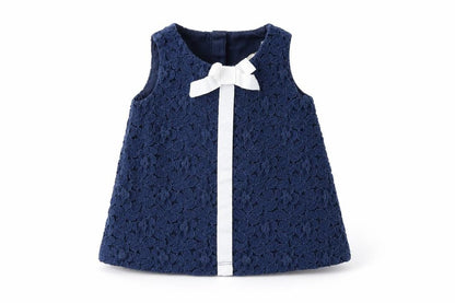 Front view of Next girls’ blue lace fit & flare, size 3-6, months