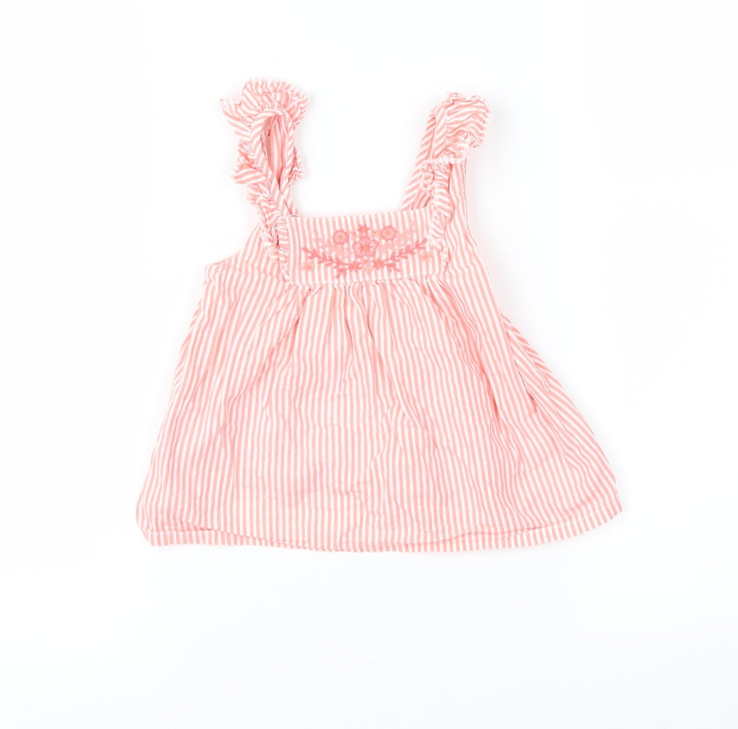 Nutmeg Girls Pink Striped  Pinafore/Dungaree Dress  Size 6-9 Months