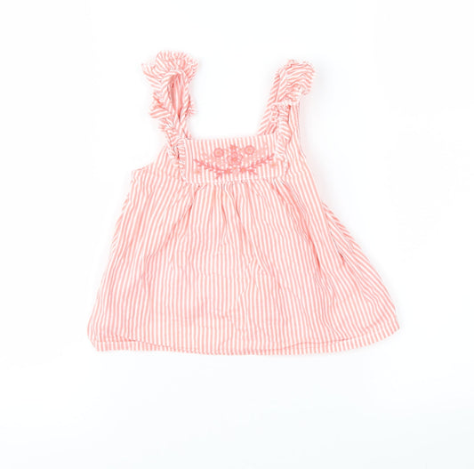 Nutmeg Girls Pink Striped  Pinafore/Dungaree Dress  Size 6-9 Months