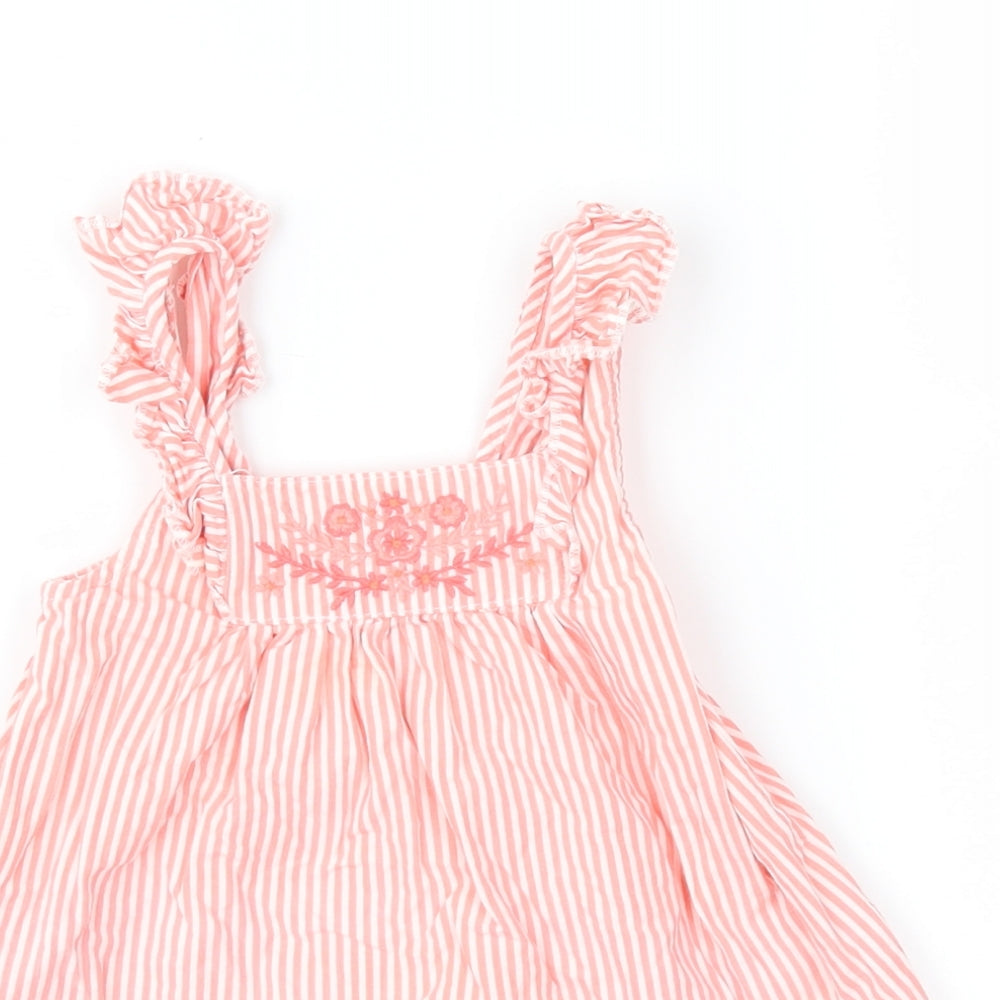 Nutmeg Girls Pink Striped  Pinafore/Dungaree Dress  Size 6-9 Months