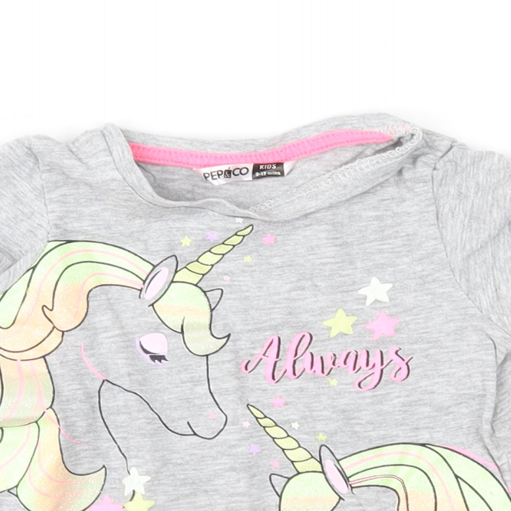 Pep&Co Girls Grey   Basic T-Shirt Size 9-12 Months