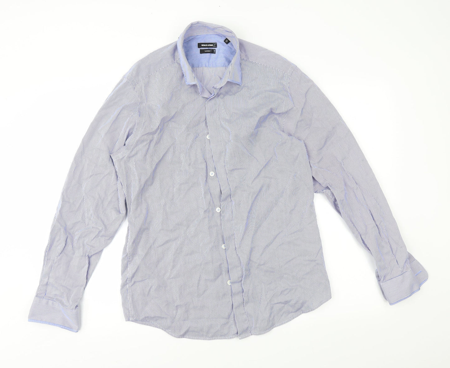 REMUS Mens Blue Striped   Button-Up Size 15.5
