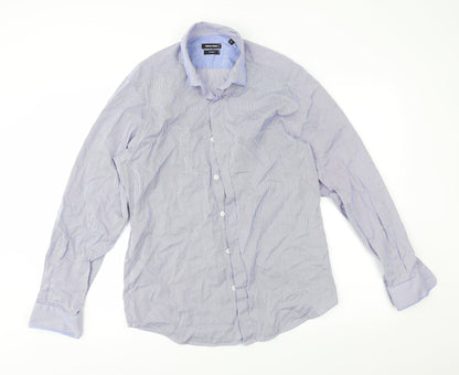 REMUS Mens Blue Striped   Button-Up Size 15.5