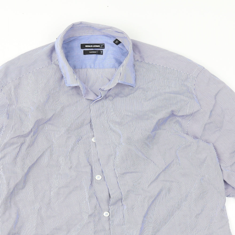 REMUS Mens Blue Striped   Button-Up Size 15.5