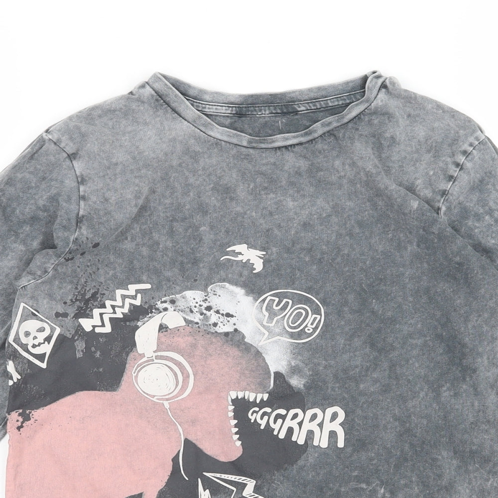 George Girls Grey  Jersey Basic T-Shirt Size 9-10 Years  - Dinosaur