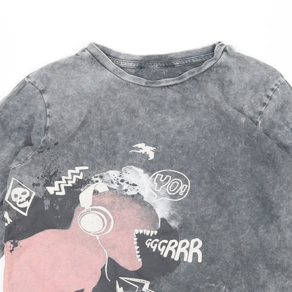 George Girls Grey  Jersey Basic T-Shirt Size 9-10 Years  - Dinosaur