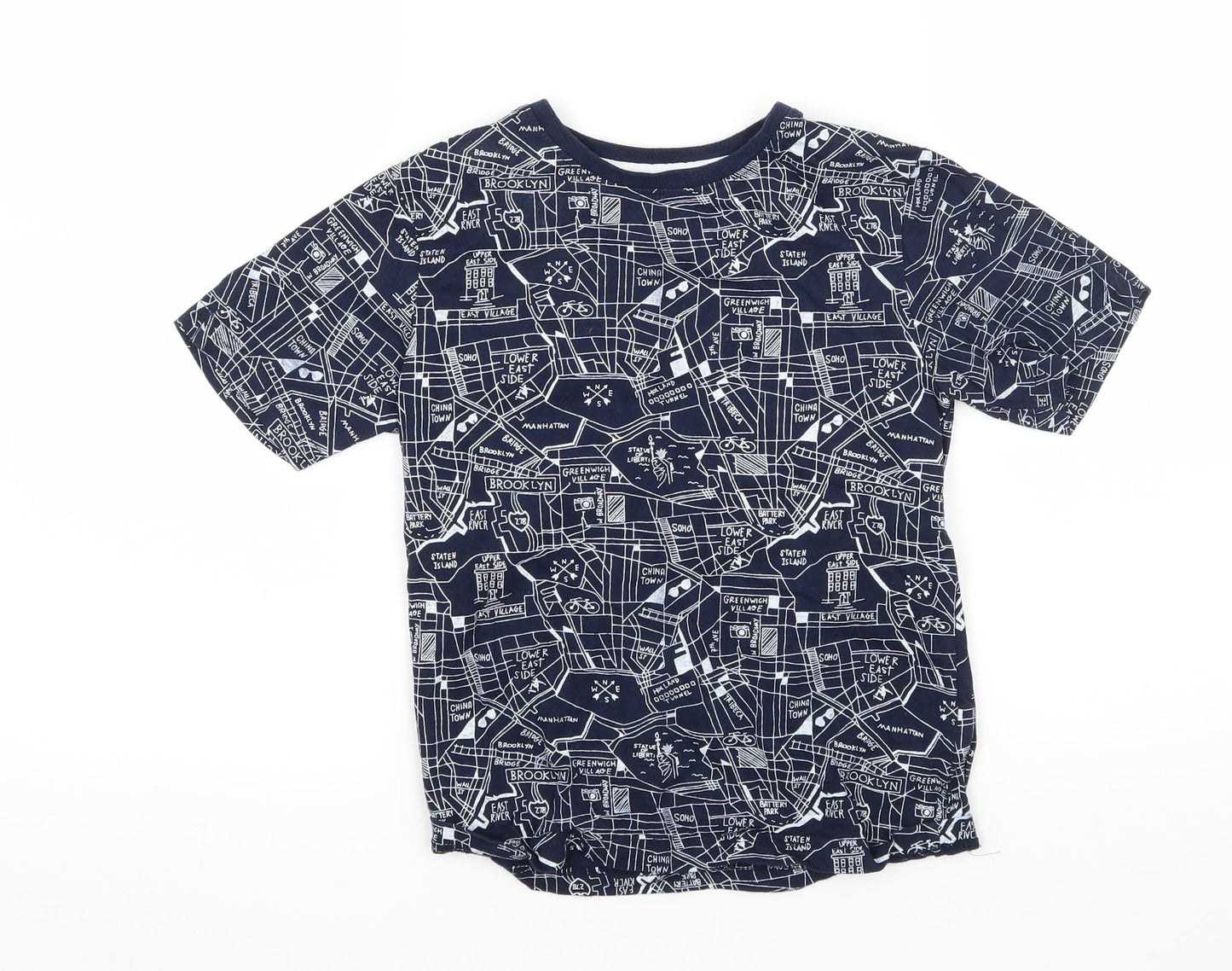 Primark Boys Blue Geometric Jersey Basic T-Shirt Size 7-8 Years  - New York Map Print