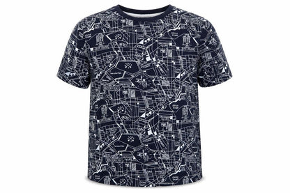 Primark Boys Blue Geometric Jersey Basic T-Shirt Size 7-8 Years  - New York Map Print
