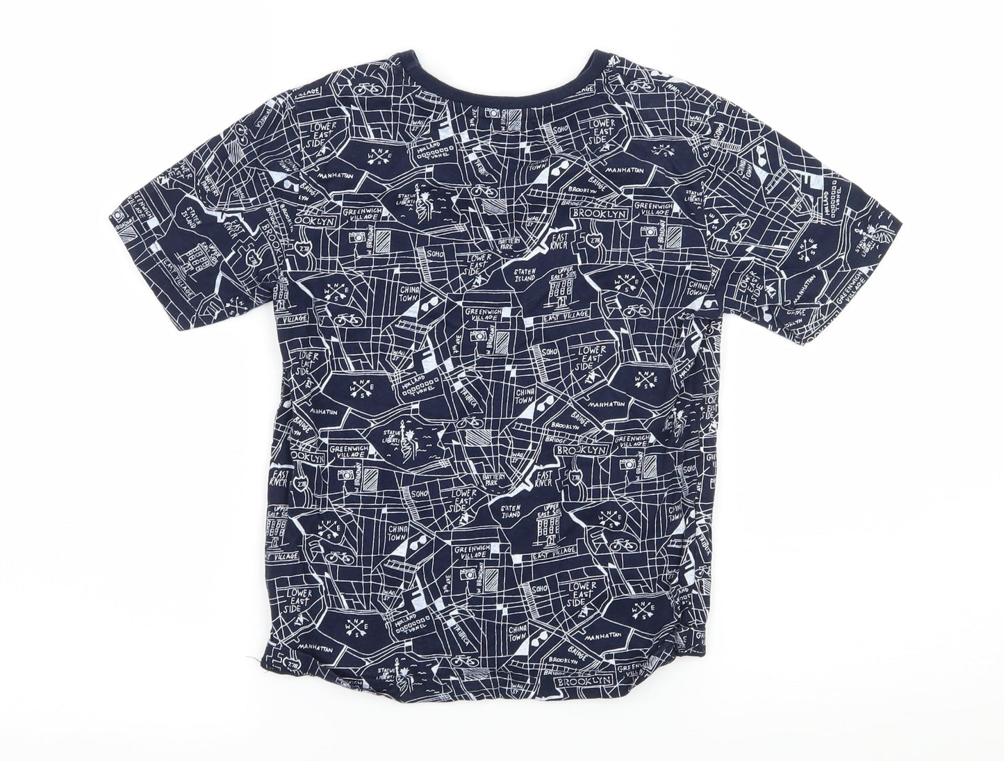 Primark Boys Blue Geometric Jersey Basic T-Shirt Size 7-8 Years  - New York Map Print