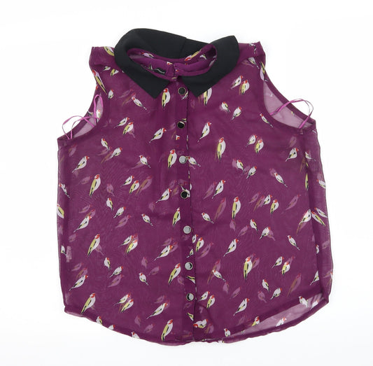Atmosphere Womens Purple Geometric Chiffon Basic Blouse Size 12  - Bird