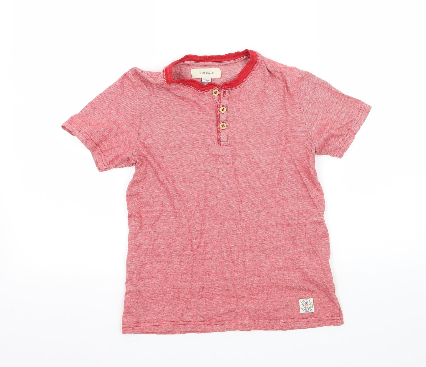 River Island Boys Red Striped Jersey Basic T-Shirt Size 7-8 Years
