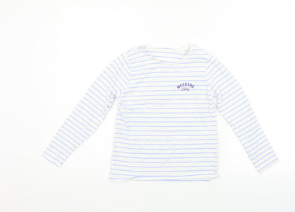 George Girls White Striped  Basic T-Shirt Size 9-10 Years