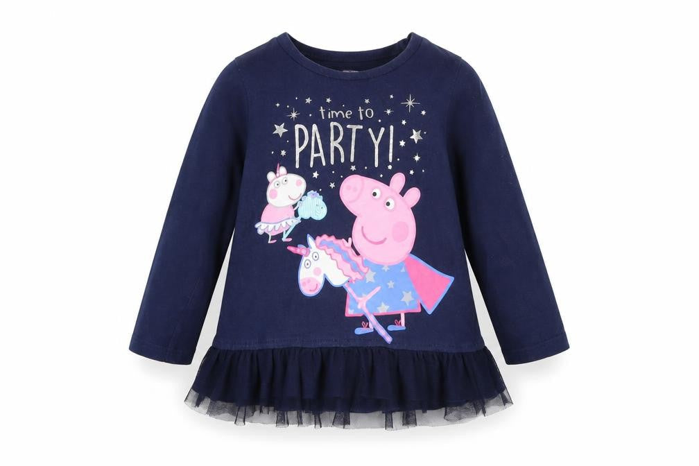 Front view of Nutmeg boys’ blue fit & flare, size 12-18, months - pepper pig