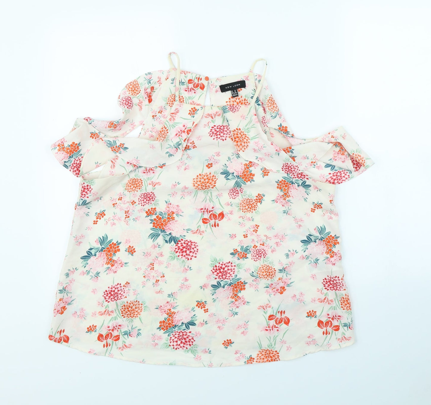 New Look Womens White Floral  Basic Blouse Size 14