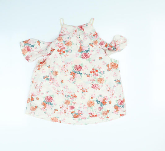 New Look Womens White Floral  Basic Blouse Size 14