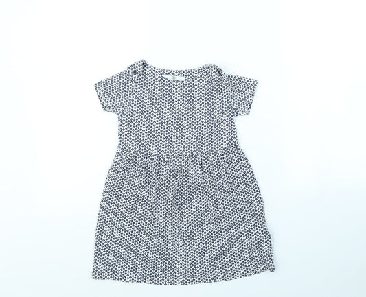 m&s Girls White Floral Ramie Fit & Flare  Size 5 Years