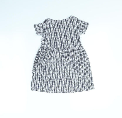 m&s Girls White Floral Ramie Fit & Flare  Size 5 Years
