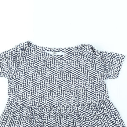 m&s Girls White Floral Ramie Fit & Flare  Size 5 Years