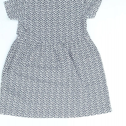 m&s Girls White Floral Ramie Fit & Flare  Size 5 Years