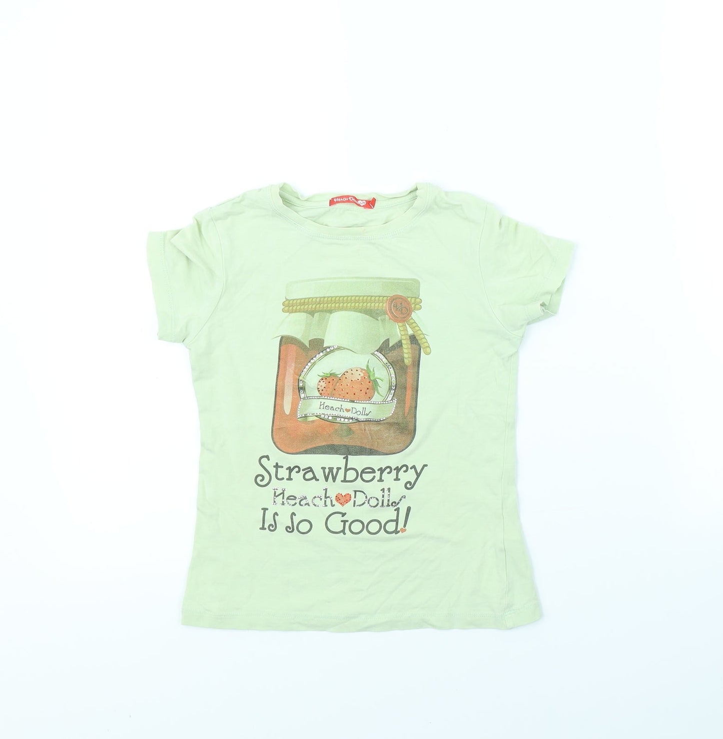 heach dolls Girls Green   Basic T-Shirt Size 6 Years  - Strawberry