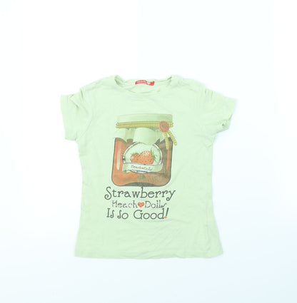 heach dolls Girls Green   Basic T-Shirt Size 6 Years  - Strawberry