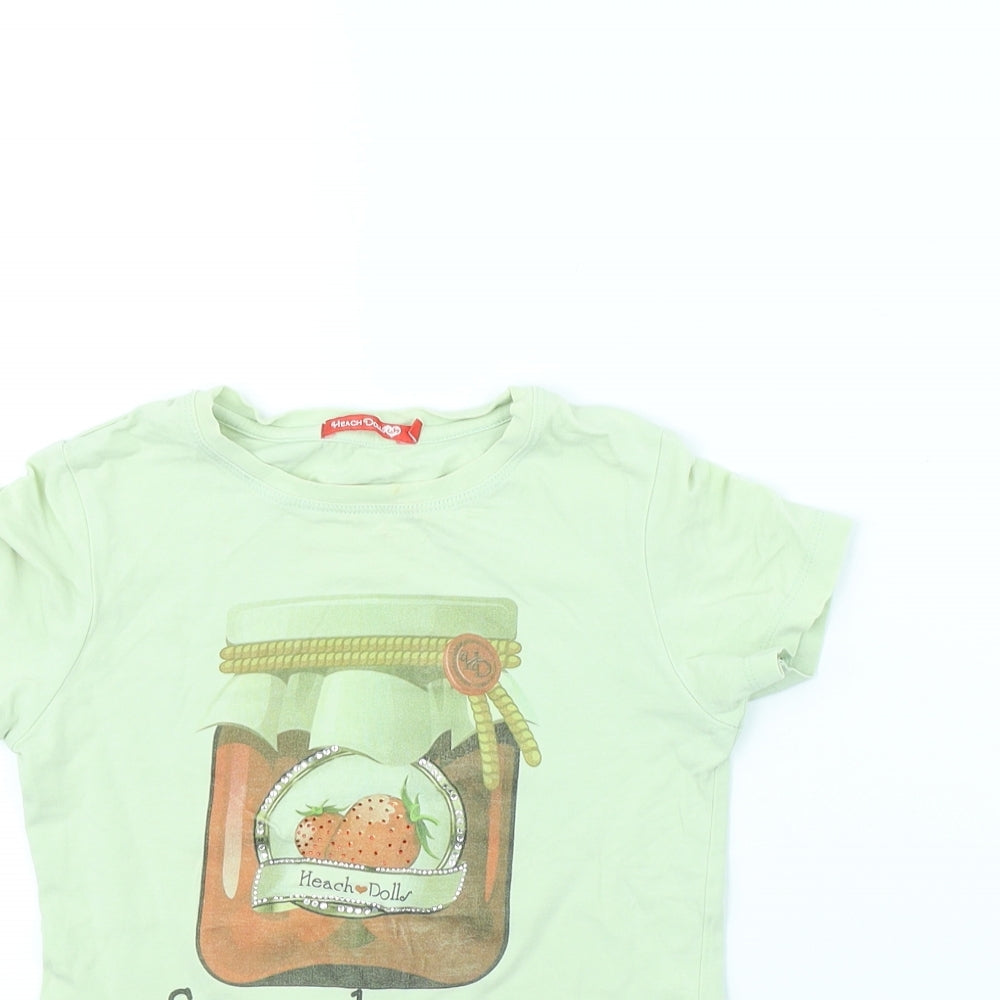 heach dolls Girls Green   Basic T-Shirt Size 6 Years  - Strawberry