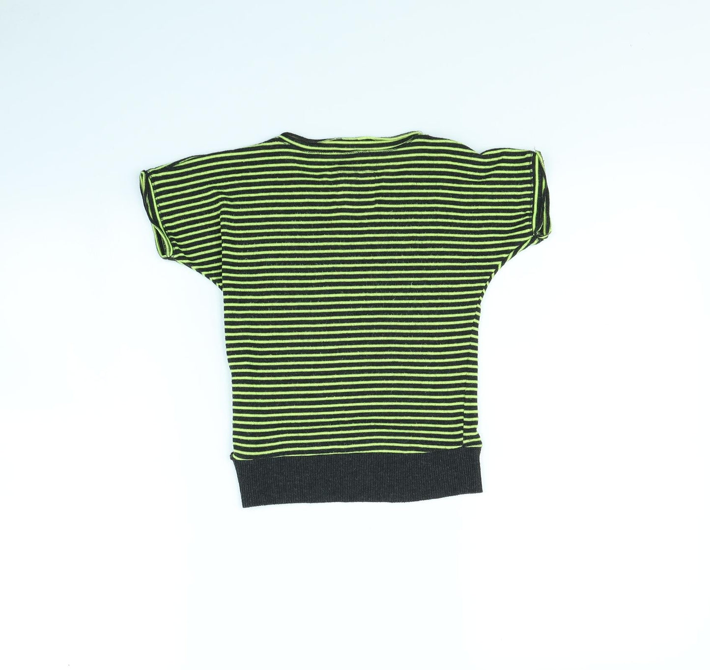 Poof Girl Excellence Girls Green Striped  Pullover Jumper Size 5 Years