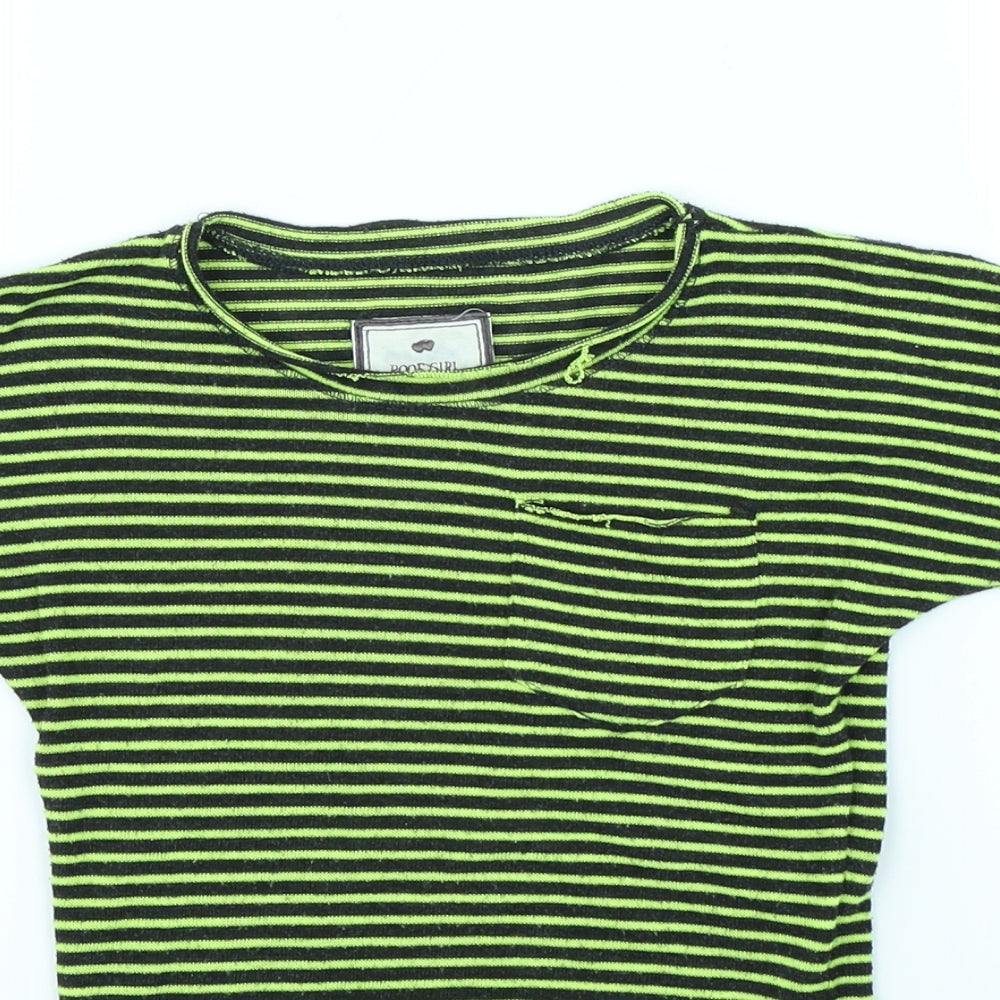 Poof Girl Excellence Girls Green Striped  Pullover Jumper Size 5 Years