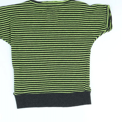 Poof Girl Excellence Girls Green Striped  Pullover Jumper Size 5 Years