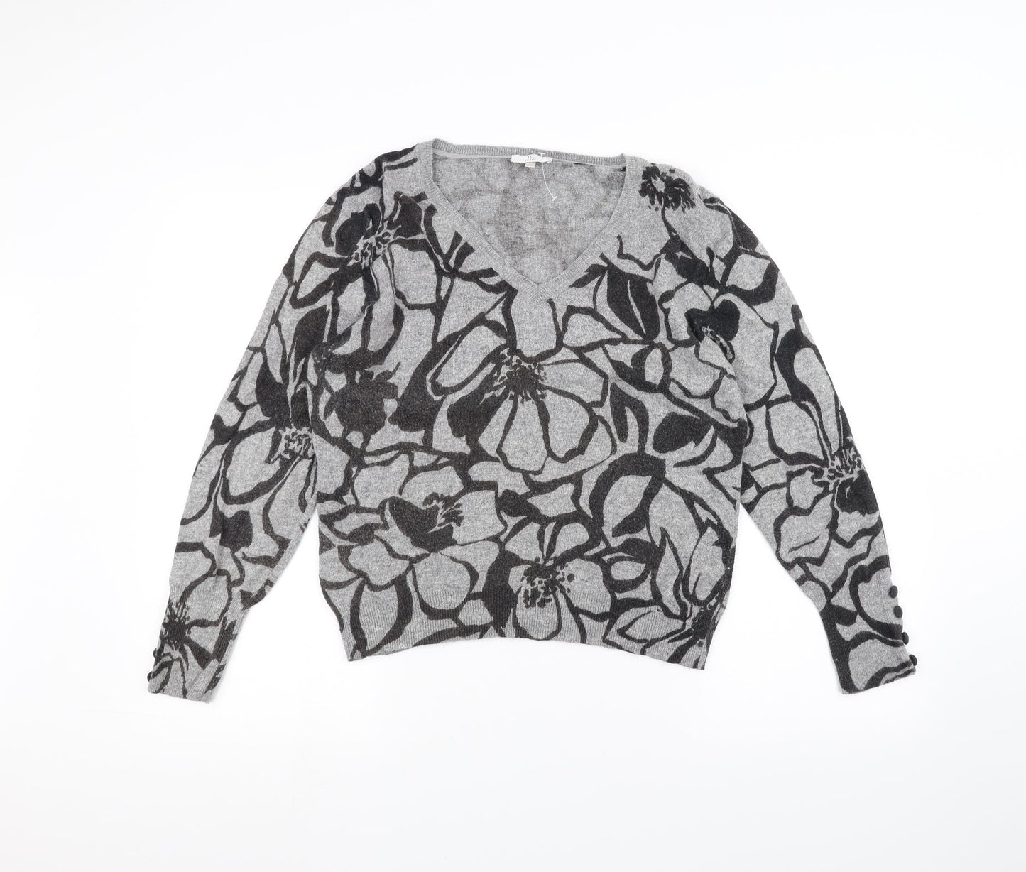 Country Club Womens Grey Floral  Pullover Jumper Size L