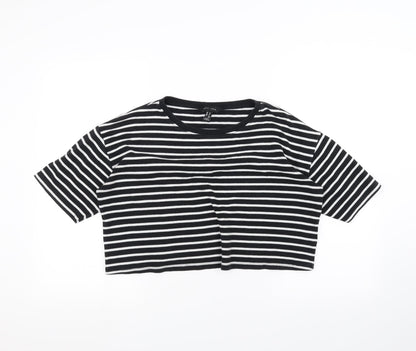 New Look Womens White Striped  Basic T-Shirt Size 12