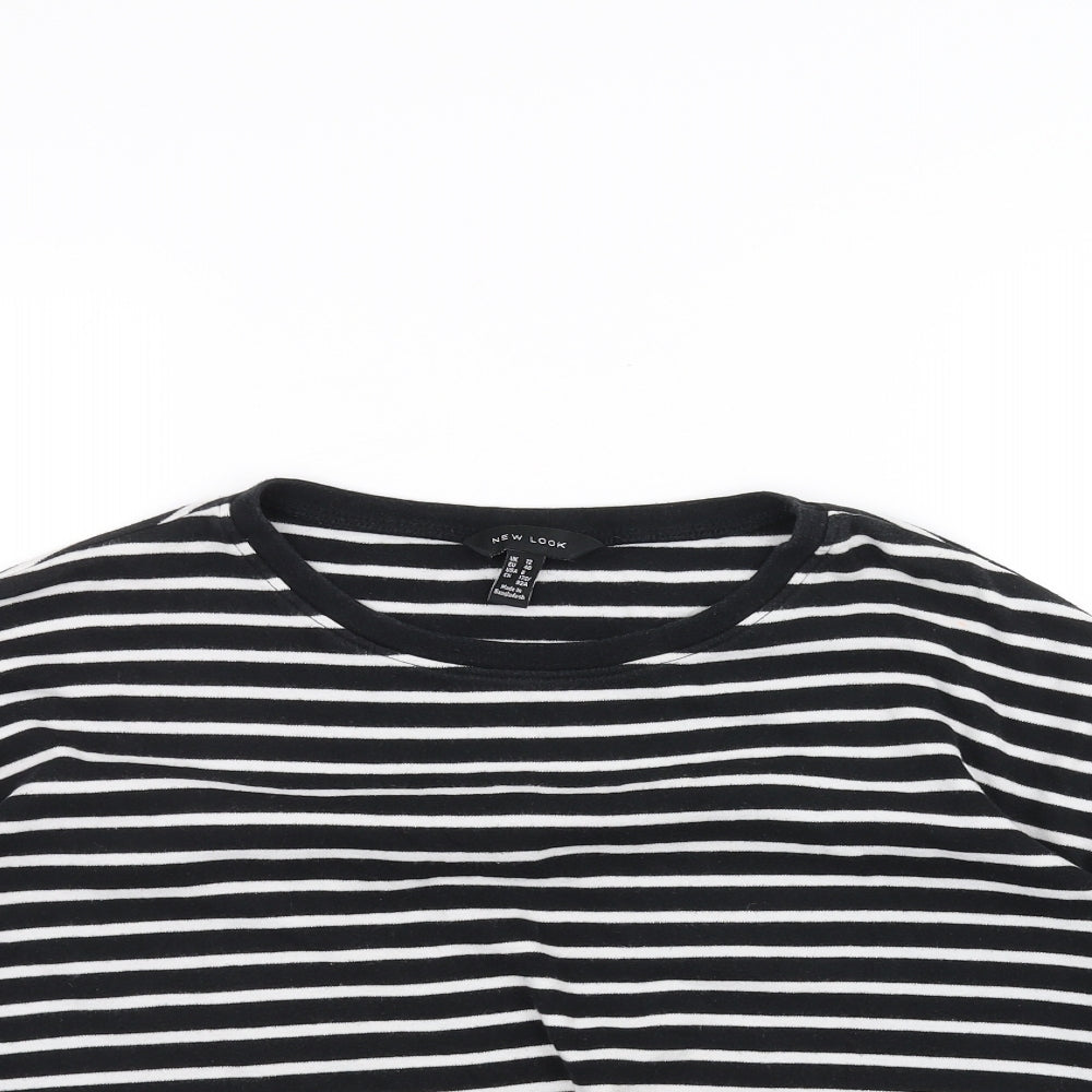 New Look Womens White Striped  Basic T-Shirt Size 12