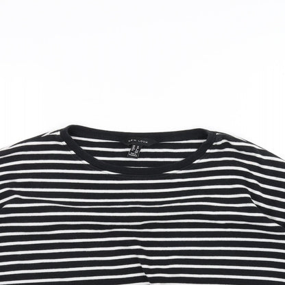 New Look Womens White Striped  Basic T-Shirt Size 12