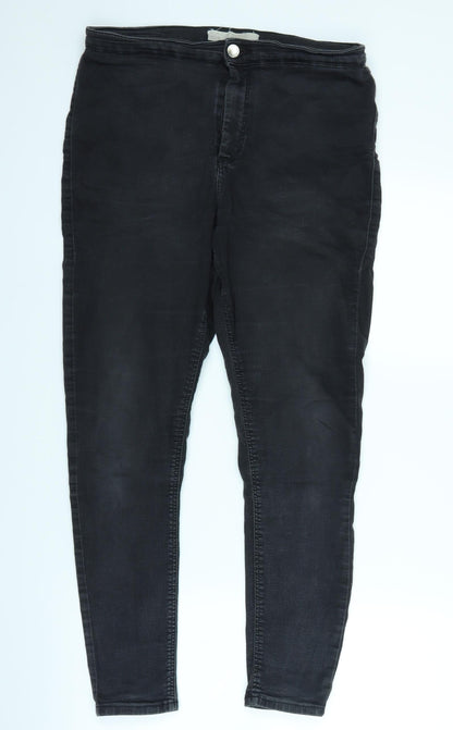 Topshop Womens Black  Denim Straight Jeans Size 32 in L25 in