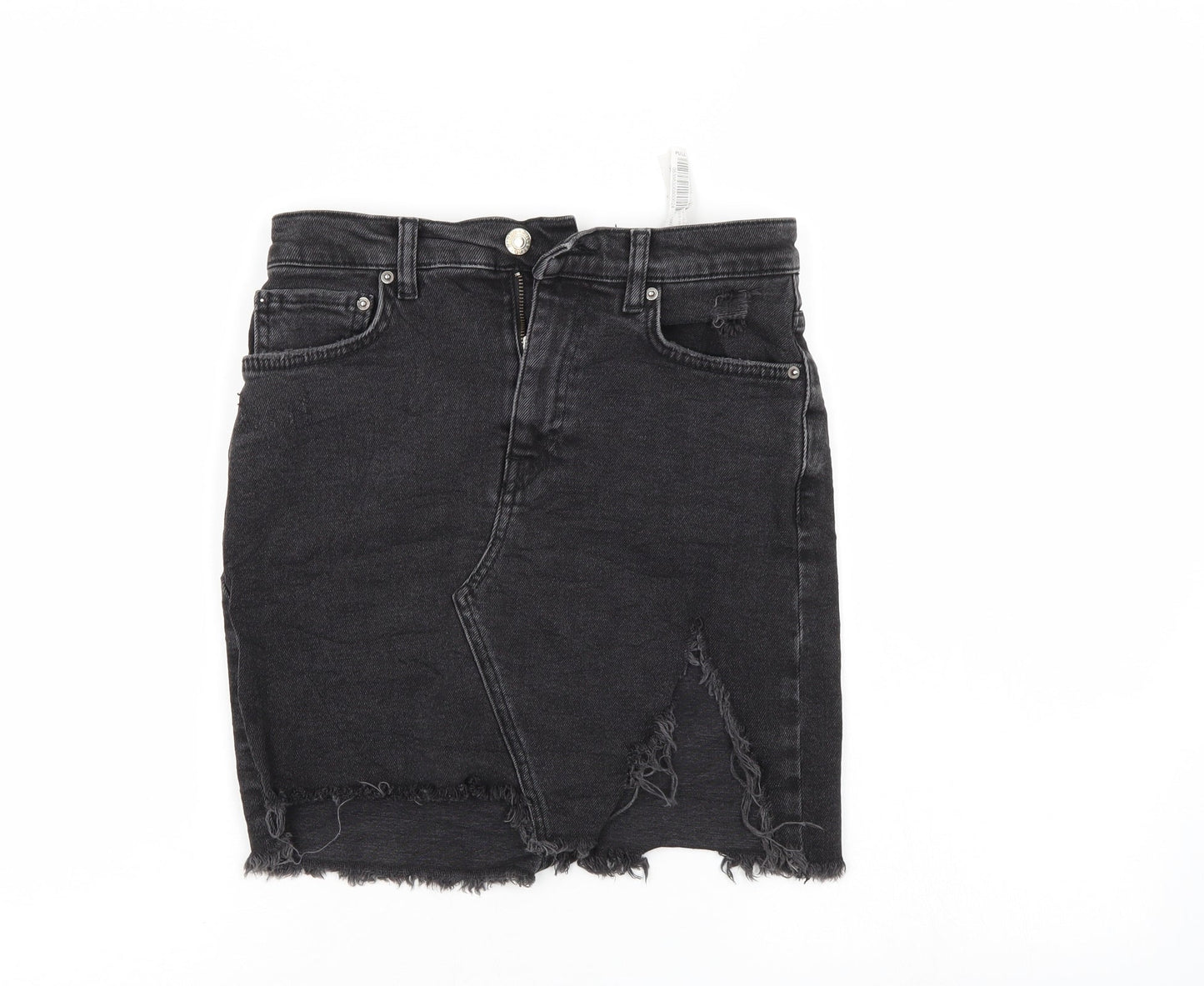 Pull & Bear Womens Black  Denim Mini Skirt Size S  - Distressed