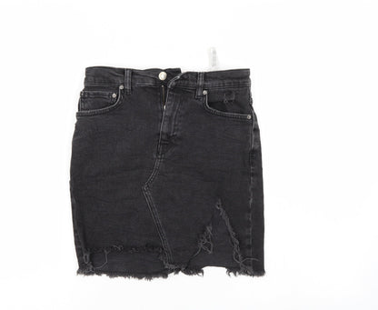 Pull & Bear Womens Black  Denim Mini Skirt Size S  - Distressed
