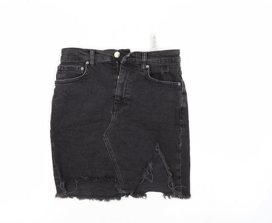 Pull & Bear Womens Black  Denim Mini Skirt Size S  - Distressed