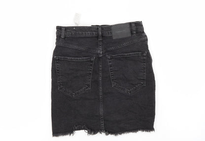 Pull & Bear Womens Black  Denim Mini Skirt Size S  - Distressed
