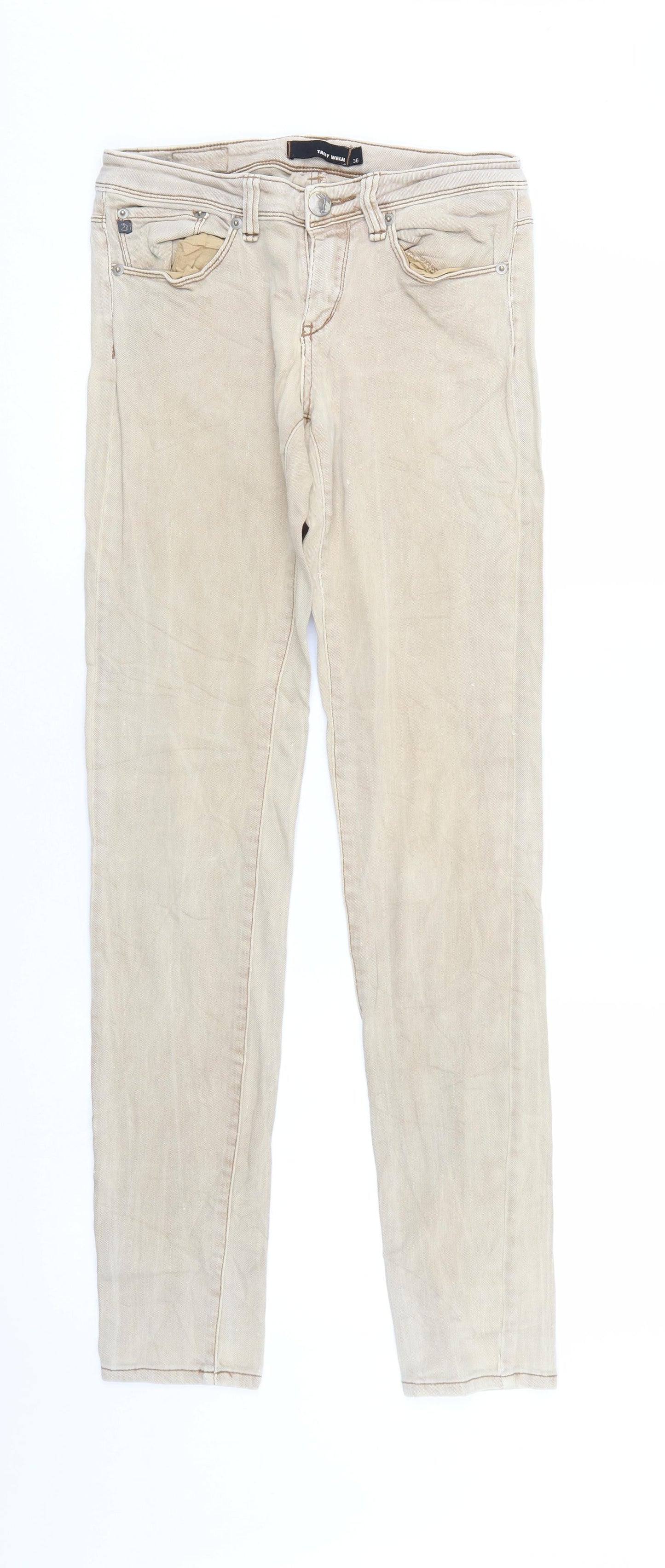 Womens UK Size 8 TALLY WEiJL Regular Fit Straight Beige Jeans