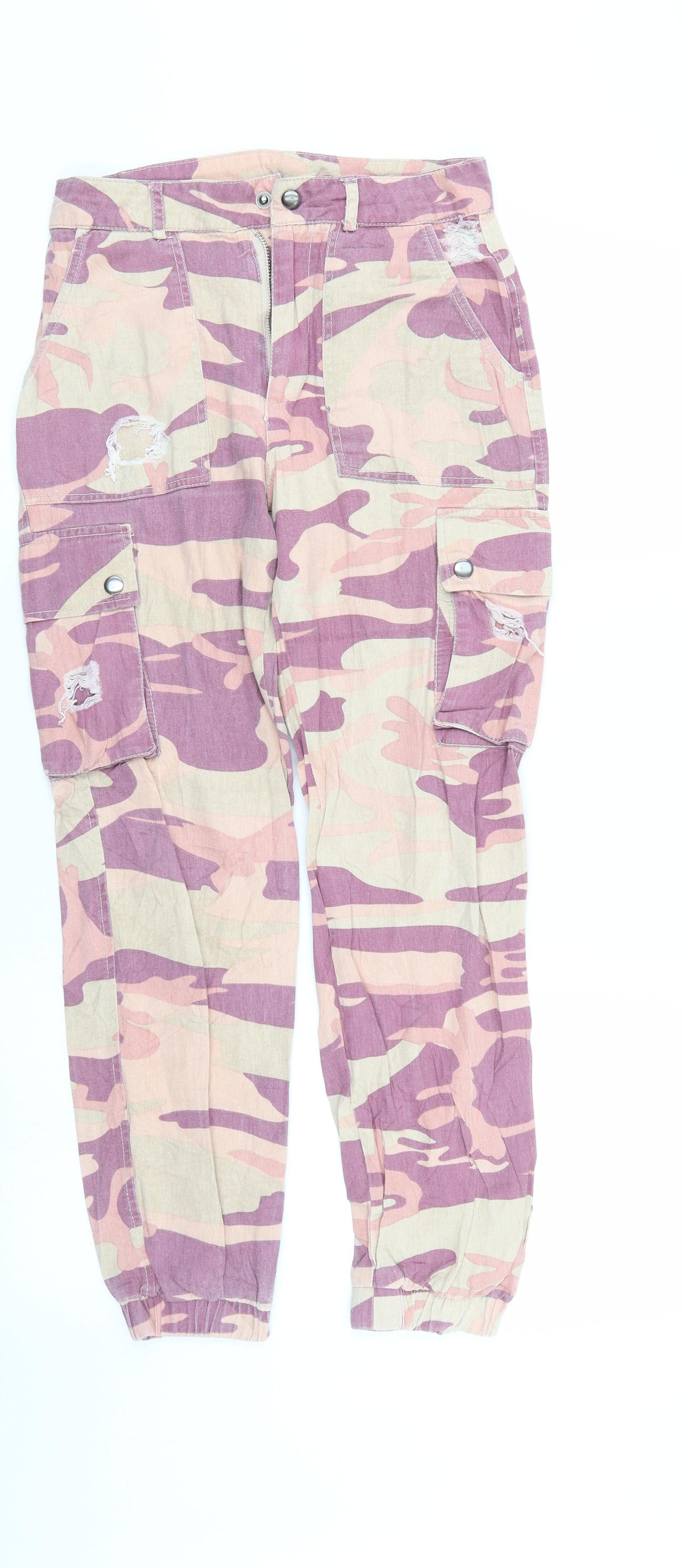 Primark Womens Multicoloured Camouflage Denim Straight Jeans Size 4 L26 in - Elastic Waist/leg