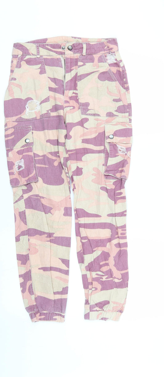 Primark Womens Multicoloured Camouflage Denim Straight Jeans Size 4 L26 in - Elastic Waist/leg