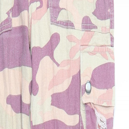 Primark Womens Multicoloured Camouflage Denim Straight Jeans Size 4 L26 in - Elastic Waist/leg