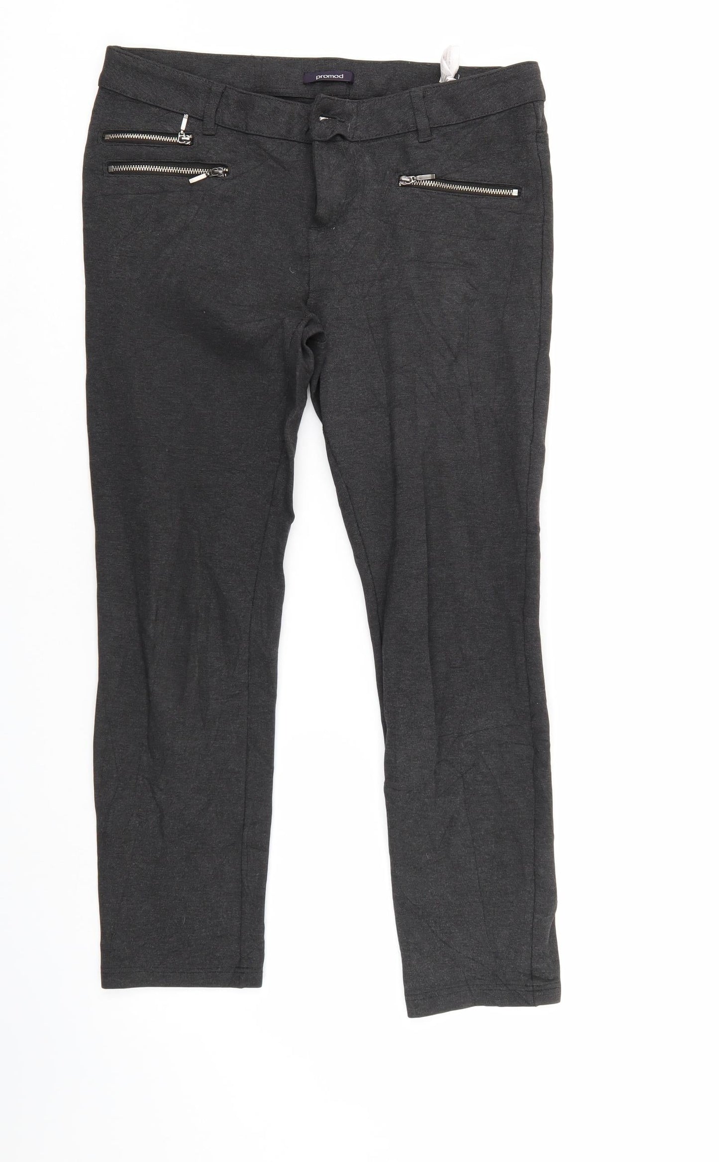 Womens UK Size L Promod Regular Fit Cropped Grey Trousers