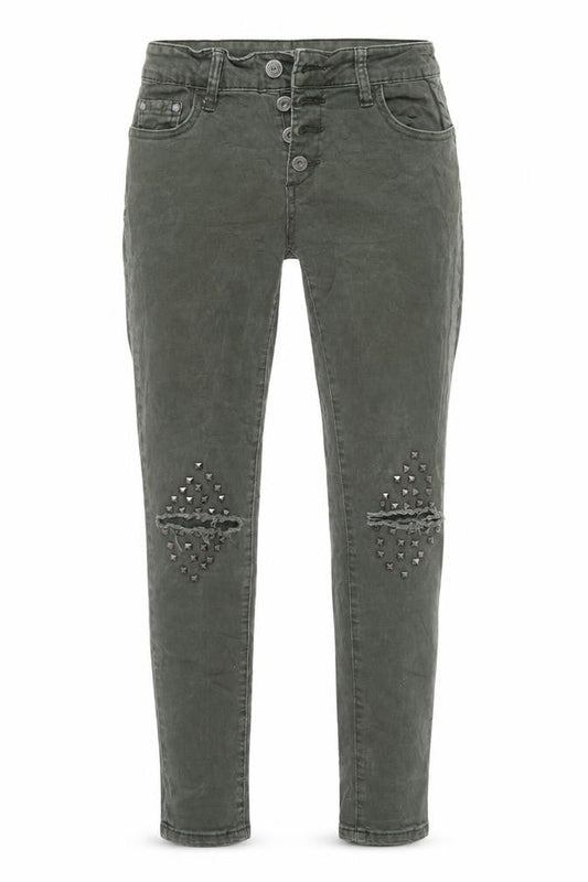 Hand Work denim Womens Green  Denim Tapered Jeans Size 26 L29 in