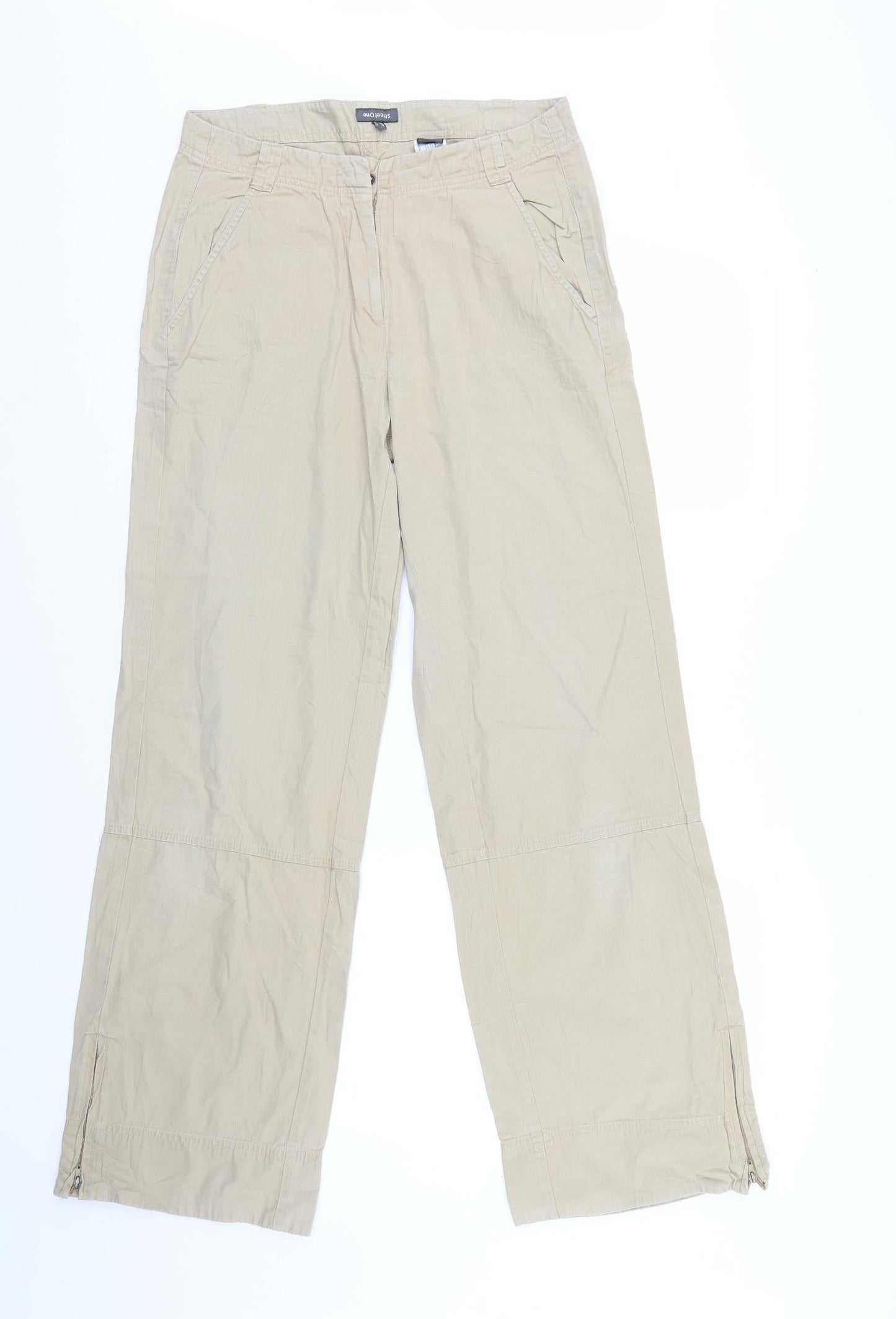 Womens UK Size 14 Street One Regular Fit Straight Beige Jeans