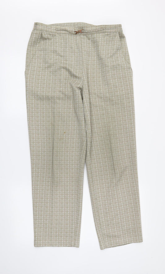 M&S Womens Beige Plaid  Trousers  Size 14 L25 in