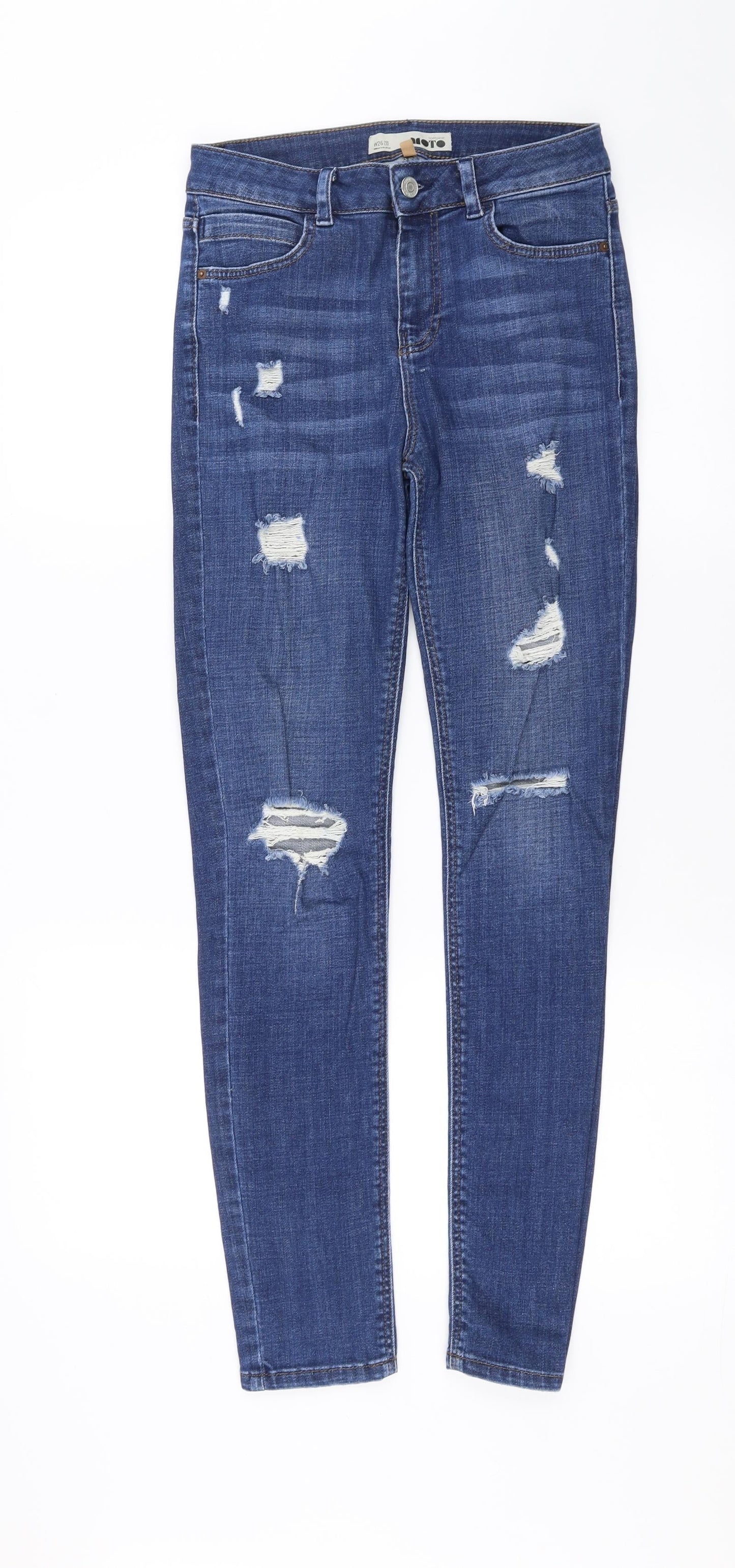 Topshop Womens Blue  Denim Skinny Jeans Size 26 in L29 in - Distressed